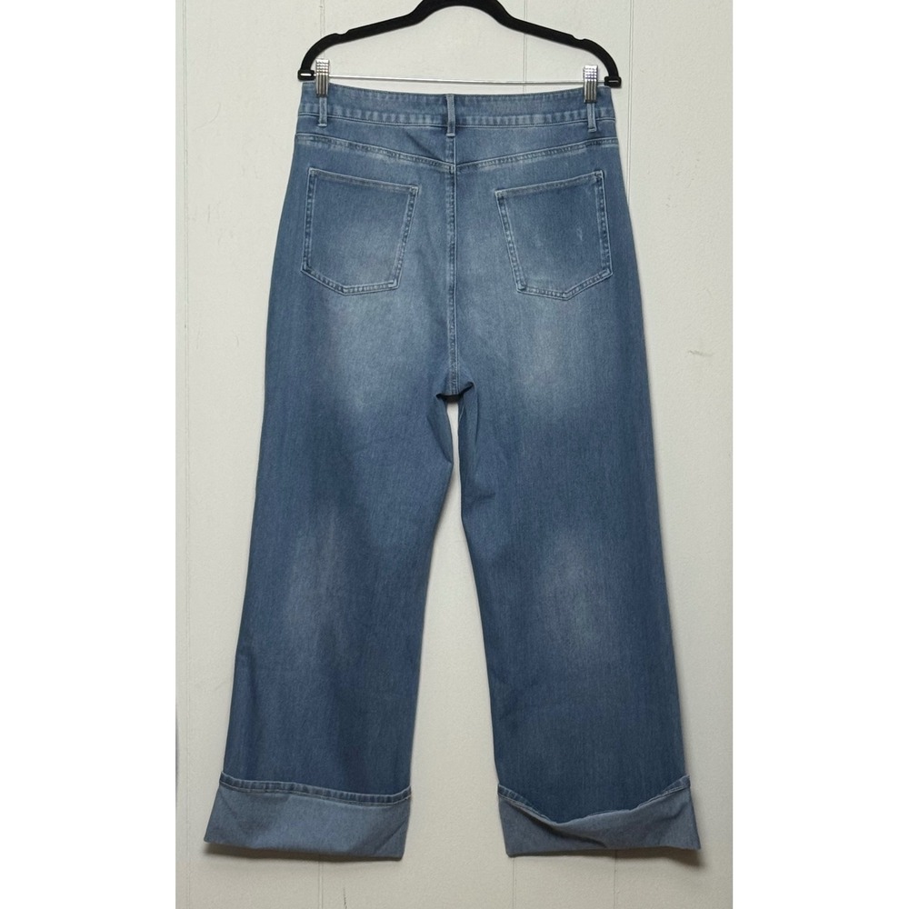 Halara Blue Wide Leg Cuffed Jeans High Waisted Medium Wash Denim Size L Tall - Picture 2 of 8